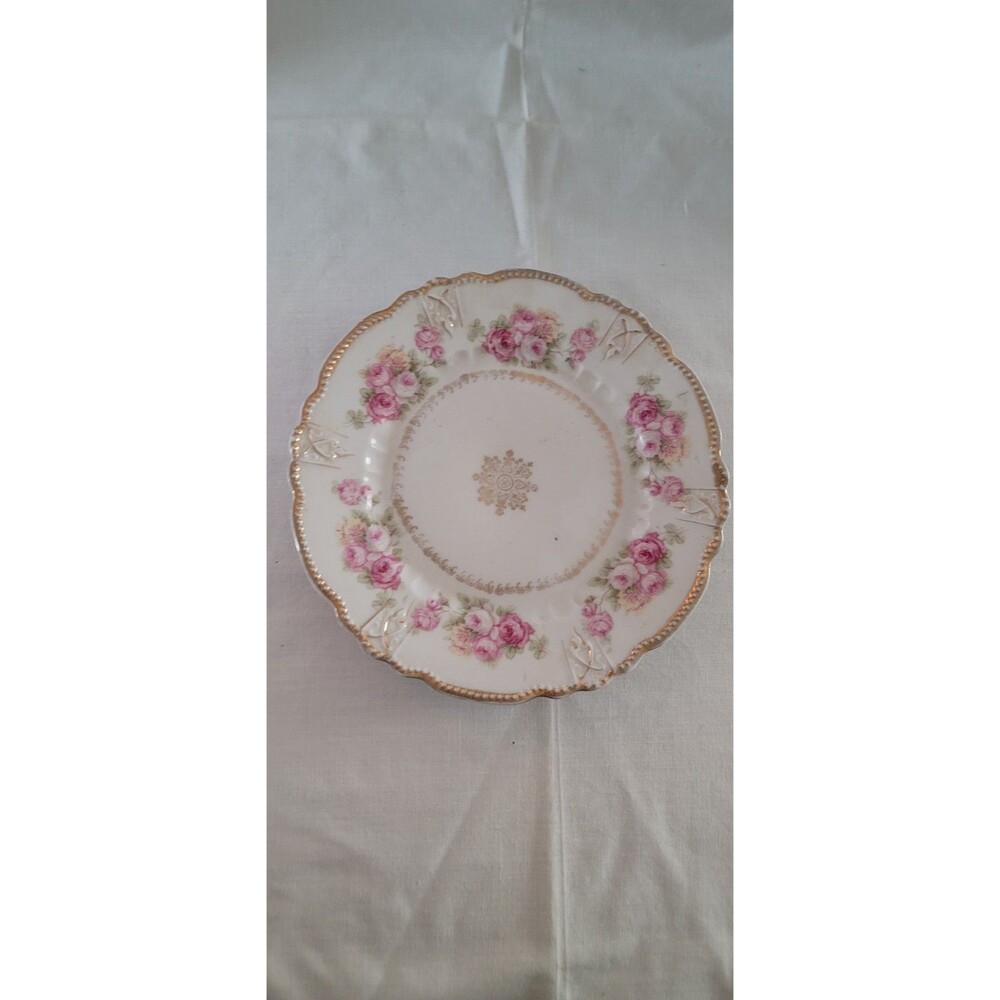 Three Crown China Germany Bowl Pink Roses Floral Gold Trim Antique Plate 7"